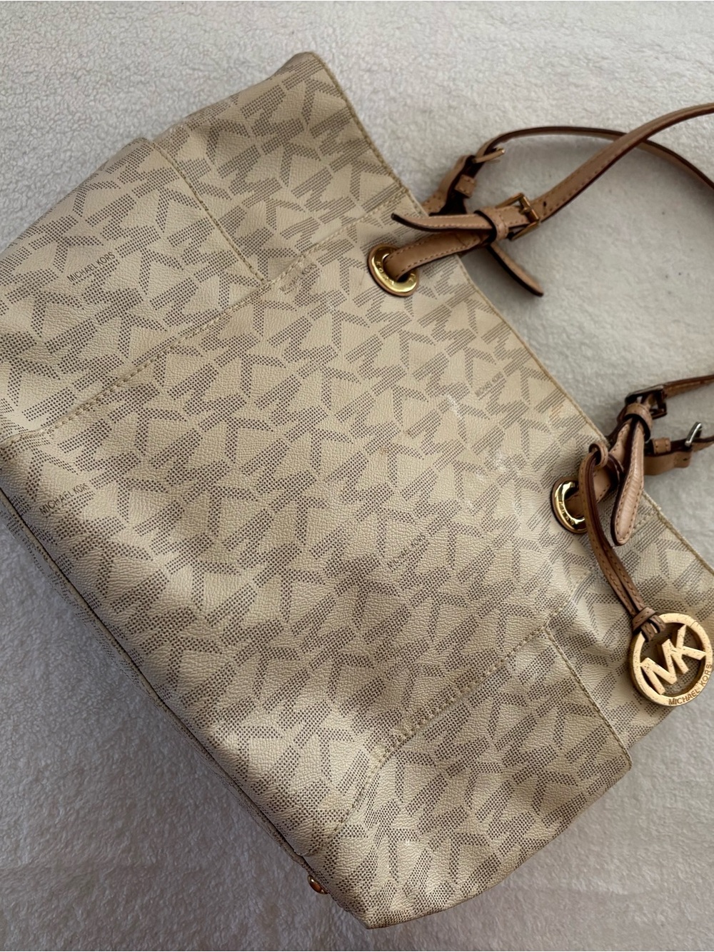 Michael Kors Cream Monogram Tote with Gold Hardware